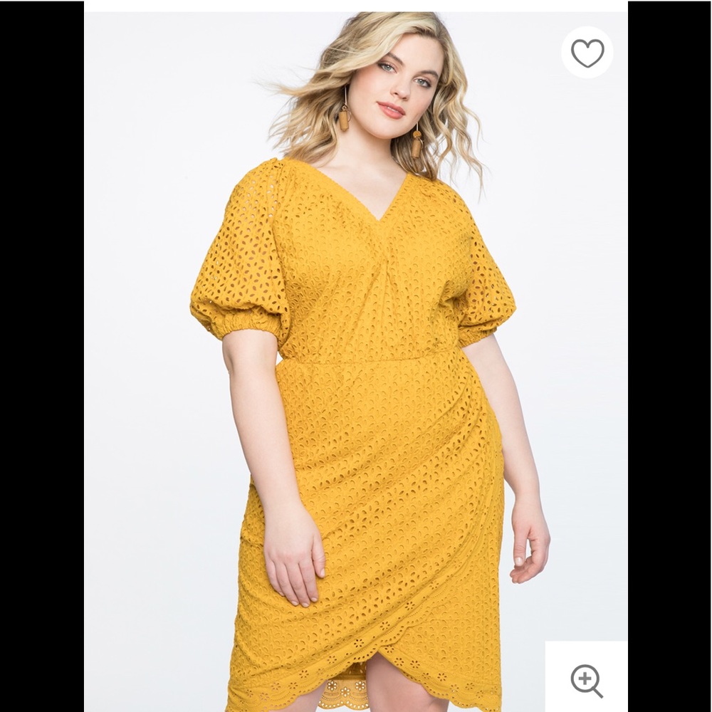 Eloquii Mustard Yellow Eyelet Dress